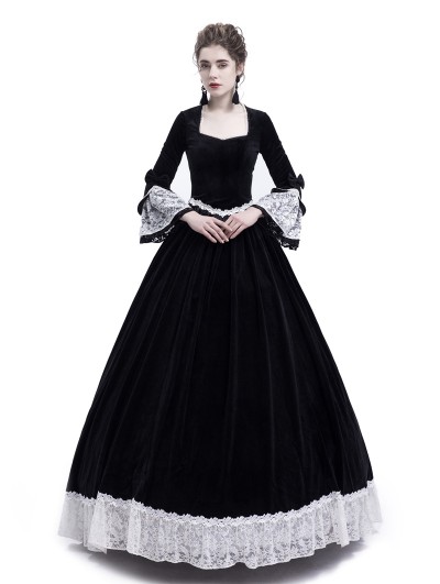 Rose Blooming Black Velvet Civil War Queen Theatrical Victorian Costume Dress