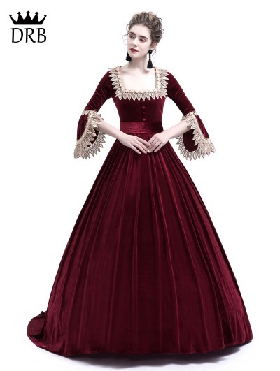 Rose Blooming Wine Red Velvet Ball Gown Theatrical Victorian Gown