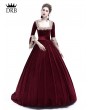 Rose Blooming Wine Red Velvet Ball Gown Theatrical Victorian Gown