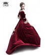 Rose Blooming Wine Red Velvet Ball Gown Theatrical Victorian Gown