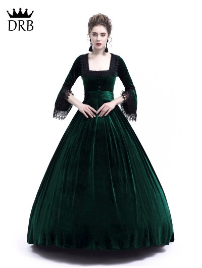 Rose Blooming Green Velvet Ball Gown Theatrical Victorian Gown