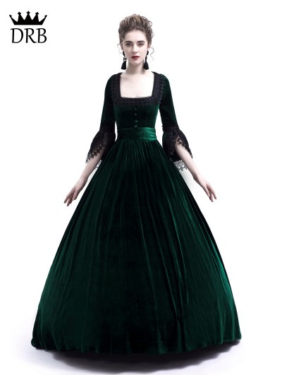 green velvet gothic dress Emerald Green Velvet Maxi Dress with a Corset Bustier S main image 1