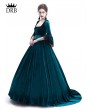 Rose Blooming Blue Velvet Ball Gown Theatrical Victorian Gown