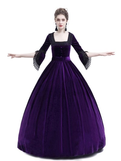 Rose Blooming Purple Velvet Ball Gown Theatrical Victorian Gown