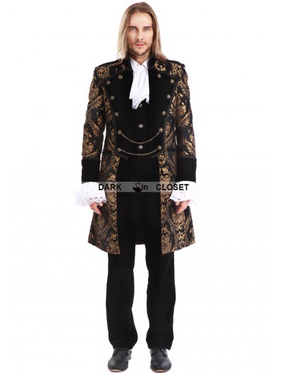 Pentagramme Gold Printing Pattern Gothic Swallow Tail Jacket for Men