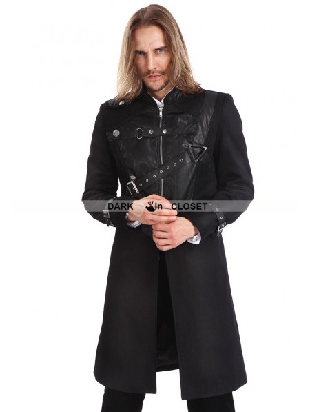 Pentagramme Black Gothic Punk Belt Coat for Men - DarkinCloset.com