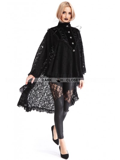 Pentagramme Black Gothic Lace High-Low Cape for Women