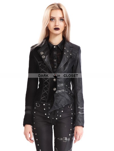 Pentagramme Black Gothic Punk Two Tone Short Irregular Jacket for Women