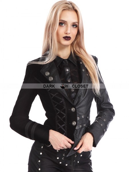 Pentagramme Black Gothic Punk Two Tone Short Irregular Jacket for Women ...