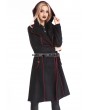 Pentagramme Black Gothic Hooded Double-Breasted Coat for Women