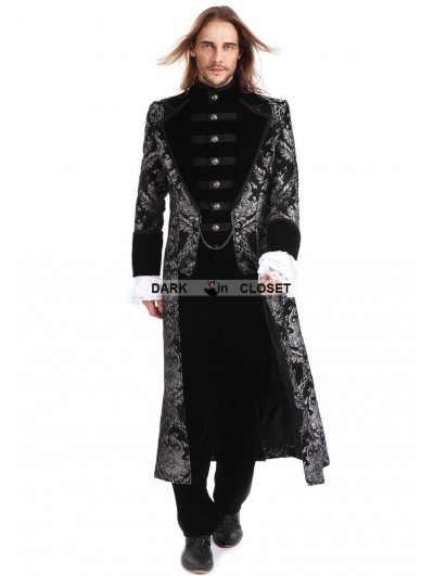 Pentagramme Sliver Printing Pattern Gothic Swallow Tail Long Coat for Men