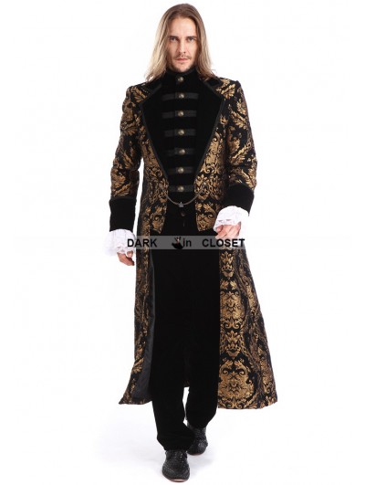 Pentagramme Gold Printing Pattern Gothic Swallow Tail Long Coat for Men
