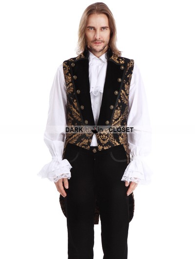 Pentagramme Gold Printing Pattern Gothic Swallow Tail Vest for Men