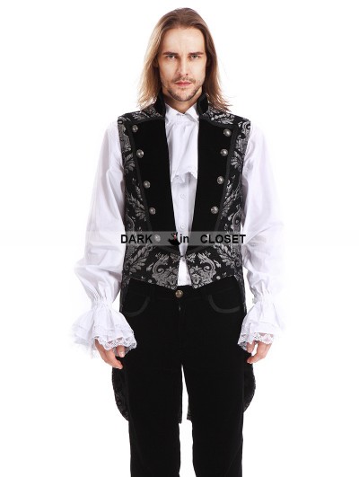 Pentagramme Silver Printing Pattern Gothic Swallow Tail Vest for Men