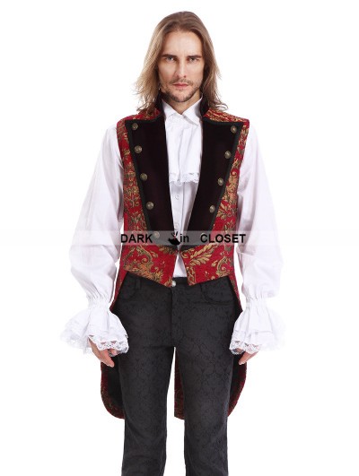 Pentagramme Red Printing Pattern Gothic Swallow Tail Vest for Men