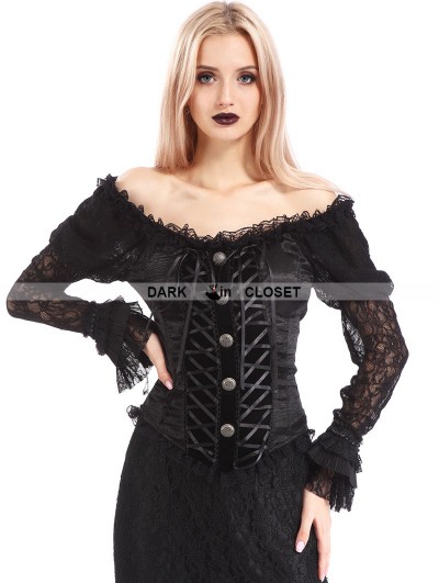 Pentagramme Black Off-the-Shoulder Long Sleeves Gothic Shirt for Women