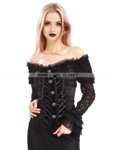 Pentagramme Black Off-the-Shoulder Long Sleeves Gothic Shirt for Women ...