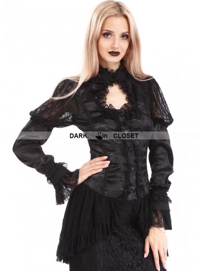 Pentagramme Black Vintage Long Sleeves Asymmetric Gothic Shirt for Women