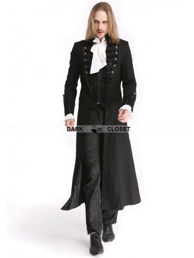 Pentagramme Black Vintage Pattern Gothic Long Double-Breasted Trench Coat for Men