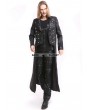 Pentagramme Black PU Leather Gothic Punk Military Style Long Trench Coat for Men