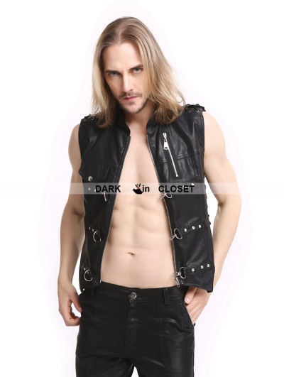 Pentagramme Black PU Leather Rivets Gothic Punk Waistcoat for Men