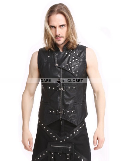 Pentagramme Black PU Leather Gothic Punk Waistcoat for Men