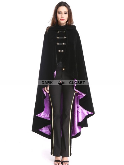 Pentagramme Black and Purple Gothic Female Woolen Long Hoodie Cape