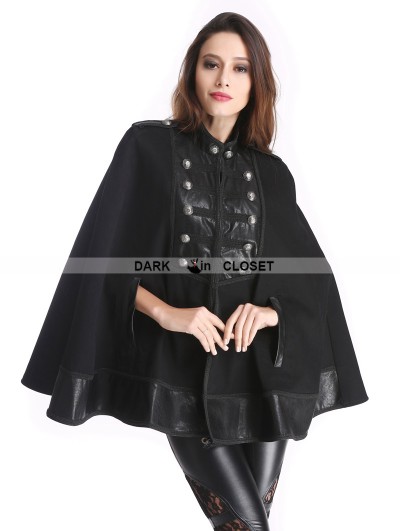 Pentagramme Black Vintage Gothic Double-Breasted Cape for Women