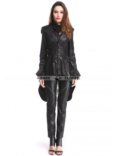 Pentagramme Black Gothic PU Leather Swallow Tail Jacket for Women