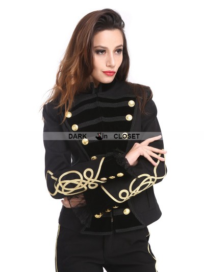 Pentagramme Black and Gold Gothic Military Uniform Short Jacket for Women