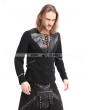 Pentagramme Black Gothic Punk Rivet Belt Long Sleeves T-Shirt for Men