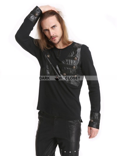 Pentagramme Black Gothic Button Long Sleeves T-Shirt for Men