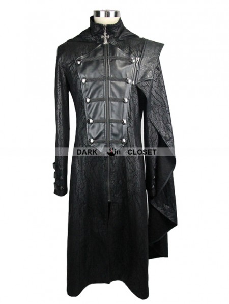 Devil Fashion Black Leather Gothic Military Cloak Coat for Men ...