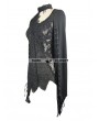 Devil Fashion Black Gothic Lace Floral Sexy Asymmetric Shirt for Women