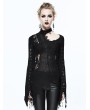 Devil Fashion Black Gothic Lace Floral Sexy Asymmetric Shirt for Women