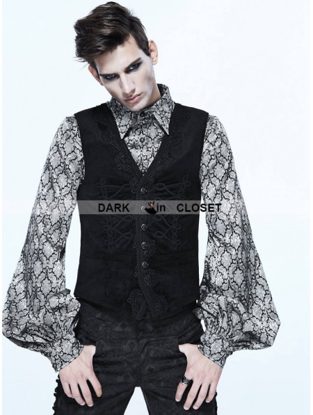 Devil Fashion Black Gothic Retro Lace Waistcoat for Men - DarkinCloset.com