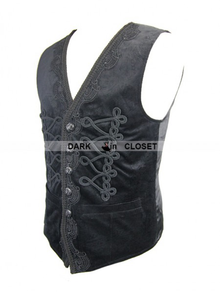 Devil Fashion Black Gothic Retro Lace Waistcoat for Men - DarkinCloset.com