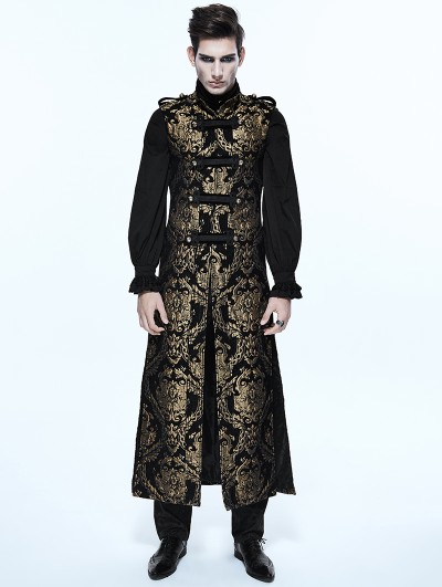 Devil Fashion Gold Gothic Vintage Double-breasted Long Vest for Men 