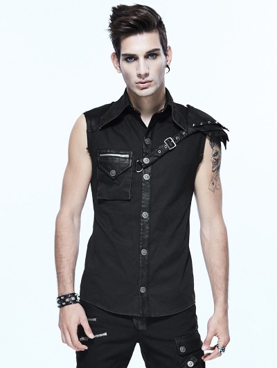 Devil Fashion Black Gothic Punk Sleeveless Shirt for Men