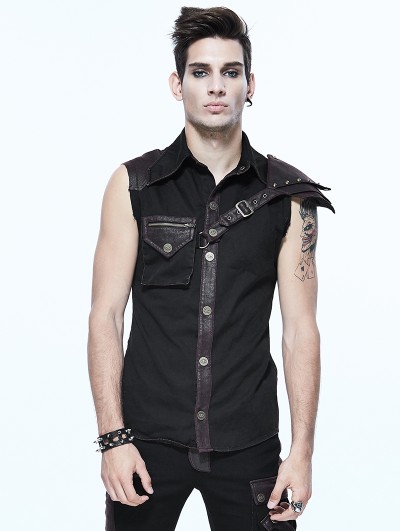 Devil Fashion Black and Coffee Gothic Punk Sleeveless Shirt for Men