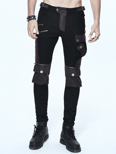 Devil Fashion Black and Coffee Gothic Punk Pockets Pants for Men