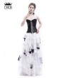 Rose Blooming White and Black Romantic Gothic Punk Long Prom Party Dress