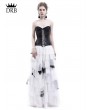 Rose Blooming White and Black Romantic Gothic Punk Long Prom Party Dress