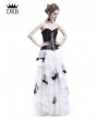 Rose Blooming White and Black Romantic Gothic Punk Long Prom Party Dress