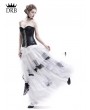 Rose Blooming White and Black Romantic Gothic Punk Long Prom Party Dress