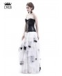 Rose Blooming White and Black Romantic Gothic Punk Long Prom Party Dress