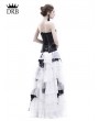 Rose Blooming White and Black Romantic Gothic Punk Long Prom Party Dress