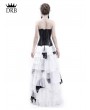 Rose Blooming White and Black Romantic Gothic Punk Long Prom Party Dress