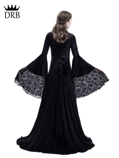 Rose Blooming Black Gothic Medieval Vampire Hooded Dress Costume -  DarkinCloset.com