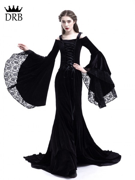 Rose Blooming Black Romantic Off-the-Shoulder Gothic Medieval Two ...